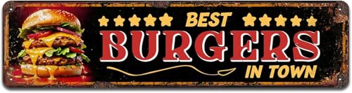 TITEXO Best Burgers Metal Tin Sign, 4x16 Inch, Burger-Star wall