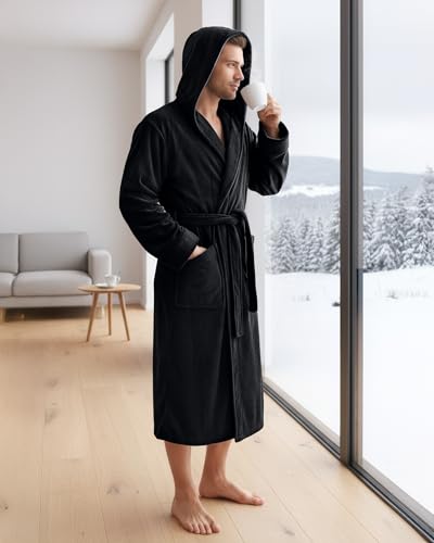 image for NY Threads Mens Robe with Hood, Luxury Plush Fleece Hooded Mens Bathro