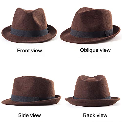 قبعة فيدورا وباناما للحماية من الشمس مصنوعة من الصوف 100% بحواف ضيقة للرجال, M
