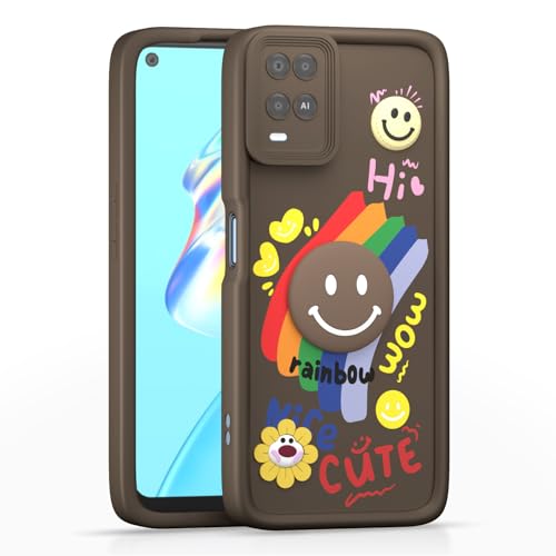 Image of Pikkme Back Cover for Oppo A54 | Soft Silicone| Cute Rainbow Smile & 3D Cartoon Flower Design | Shockproof Raised Camera Protection Bumper Case (Brown)