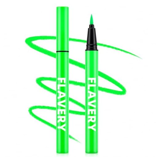 HONLLEY Neon Green Liquid Eyeliner Pen, Waterproof Smudge-Proof Bright UV Reactive Eye Liner, Glows Under Black Light, Colorful Matte Neon Eye Makeup for Rave Party Music Festival Halloween Cosplay