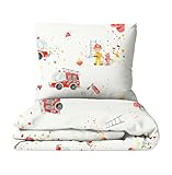 Leslis Premium Bettwäsche 100x135 Kinder (Feuerwehr) – Flauschige Bettwäsche Musselin – Baby Bettwäsche aus Baumwolle – Oeko-TEX zertifizierte Stoffe – Premium Kinderbettwäsche