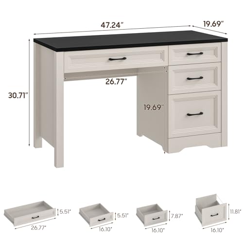 Image of Vabches Farmhouse Executive Desk with Storage and Ample File Drawer, Rustic Large Home Writing Desk for Bedroom, Black