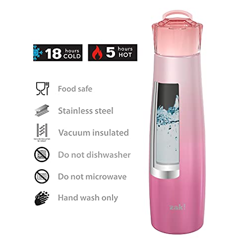 Image of Zak Designs 20 oz Jewel Vacuum Insulated 18 /8 Stainless Steel Water Bottle with Leak-Proof Lid, Keeps Cold and Fits In Car Cup Holders for Travel (20 oz, Pink Diamond)