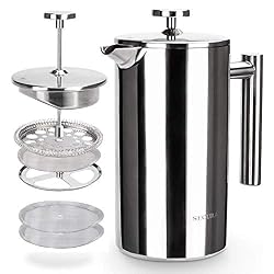 Amazon.com: Secura - Cafetera de prensa francesa de acero inoxidable 304  con 2 filtros adicionales : Hogar y Cocina