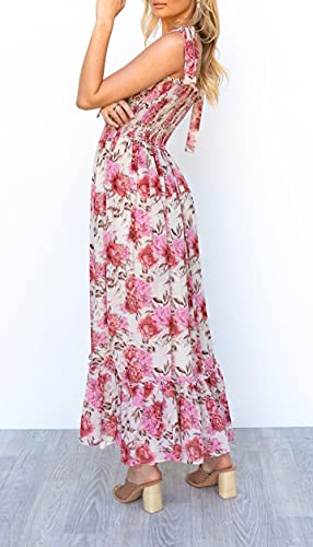 Image of Imily Bela Womens Summer Floral Maxi Dress Boho Tie Strap Sleeveless Smocked A Line Beach Sundress Long Dresses