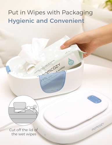 Image of Momcozy Baby Wipe Warmer, Innovative Spring Design, Large Capacity Wipes Dispenser for 60-80pcs, Fast & Even Heating, 4 Modes of Temperature Heating Control, Diaper Wipe Warmer with Night Light, Blue