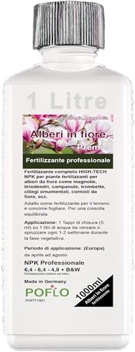 POFLO Alberi da fiore Fertilizzante completo HIGH-TECH NPK per piante fertilizzanti per magnolie, liriodendri, campanule, trombette, ciliegi ornamentali, cornioli da fiore, ecc. (1000ml)
