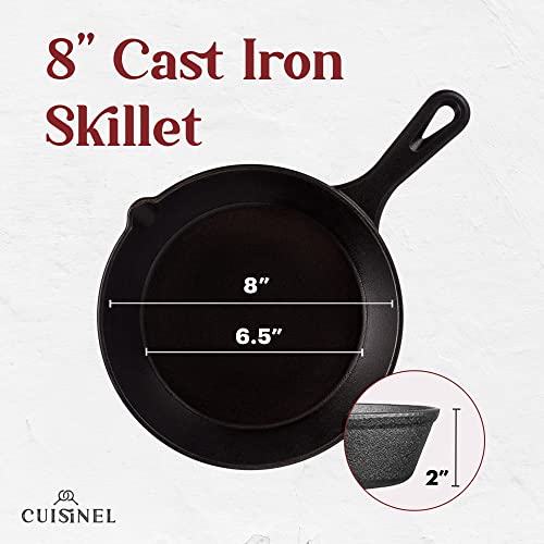 Image of Cuisinel Cast Iron Skillet with Lid - 8 inch-Inch Frying Pan + Glass Cover + Silicone Grip Handle Holder - Pre-Seasoned Cookware - Indoor /Outdoor, Grill, Stovetop, Camping Fire, Induction Oven Use