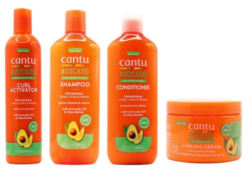 Cantu Champú hidratante de aguacate, acondicionador, crema rizadora y crema activadora de rizos (juego de 4)