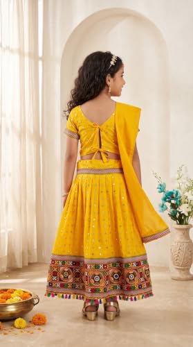 Image of AHHAAAA Girls Lehenga Choli with Dupatta, Kids Embroidered Chaniya Choli Set for Navratri Garba Dandiya Wedding Party Ethnic Outfit Y0045