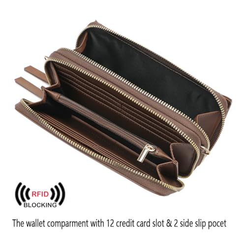 Image of Lanyani RFID Crossbody Wallet Wristlet Purse with Phone Pocket For Women Vegan Leather