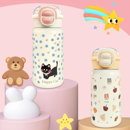 AMFUN Kinder Edelstahl Isolierte Wasserflasche, 500ML Trinkflasche Kinder mit Strohhalm, Kinderflasche Auslaufsicher… – Ansicht 4