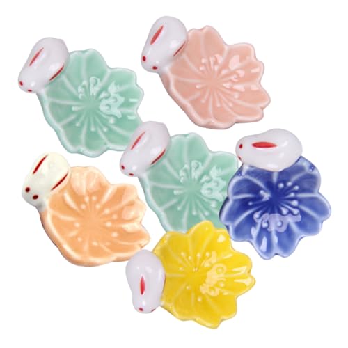 FONDOTIN 6個 桜うさぎ形状の和風箸置き セラミック製カトラリーホルダー テーブル装飾に かわいいスプーン 箸ホルダー 食卓 ランダムカラー