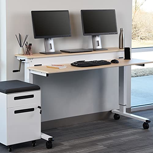 Stand Up Desk Store Crank Adjustable Two Tier Standing Desk With Heavy Duty Steel Frame (White Frame/Birch Top, 60" Wide) #TOP1