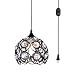 Plug in Crystal Pendant Light, Black Metal Little Chandelier Light with 13.12ft Cord and On/Off Switch, Vintage Hanging Light Fixture Ceiling Lamp for Kitchen Bedroom