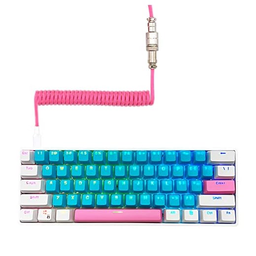 Kraken Pro 60 Wolf Edition 60% White, Blue and Pink Mechanical Keyboard + Kraken Black Coiled Cable (White Blue and Pink Gaming Keyboard)