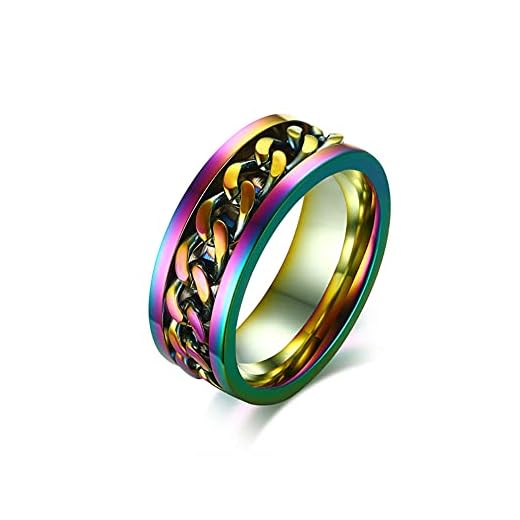 LFONCE Färg ångestring rostfritt stål roterande spinner ring ölöppnare ring stressavlastning ring mode punk stil smycken tillbehör för vuxna kvinnor män e rostfritt stål, O, colore: 11, cod. CM0514