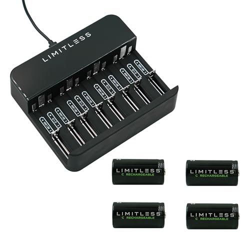 Limitless Rechargeable C Batteries 4-Pack with Charger