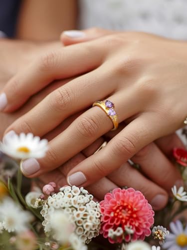 Custom4U Personalized Engagement Ring with 2 Heart Shaped Birthstones, 18K Gold Plated 925 Sterling Silver Finger Ring for Couple Customized Gift for Valentine's Day - Image 9