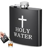 PRETYZOOM Flachmann Edelstahl, Flachmann Schwarz "Holy Water" für Whiskey, Auslaufsicherer Hip Flask, Lustiges Geschenke für Männer für Vatertag, Party, Wandern, Camping
