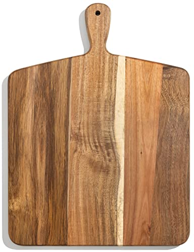 Comparison: Best Wood For Cheese Board 2 Acacia Wood Cutting Board and Chopping Board with Handle for Meat, Cheese Board, Vegetables, Bread, and Charcuterie - Decorative Wooden Serving Board for Kitchen and Dining Room, Large 17" x 13"
