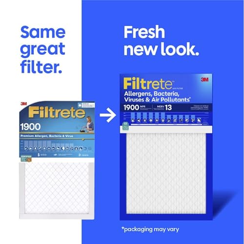 Image of Filtrete 14x20x1 Air Filter, MERV 13 MPR 1900, Allergens, Bacteria, Viruses & Air Pollutants, 3-Month AC /Furnace Filters, Cleaner Air Reliable Airflow, 2 HVAC Filters(Act Size 13.62x19.62x0.78 in)