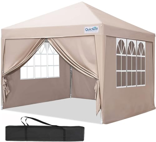 Quictent Carpa Plegable 2.4x2.4m Gazebo con Paredes Laterales Extraíbles, Refugio para Eventos de Altura Ajustable, Tienda Portátil para Fiesta de Jardín y Camping, Gray