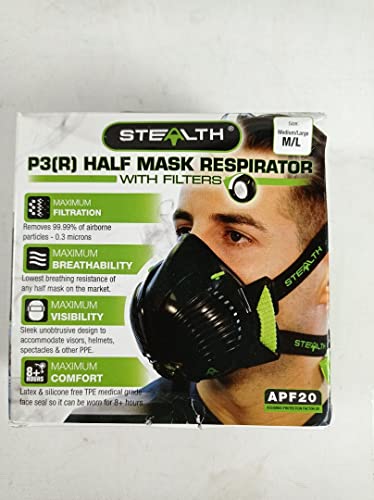 Mascarilla Stealth Mask P3 con filtros HEPAC reemplazables, mascarilla de respiración, filtra el 99,99% de partículas, mascarilla P3 para actividades de pintura, construcción, fabricación tamaño M/L