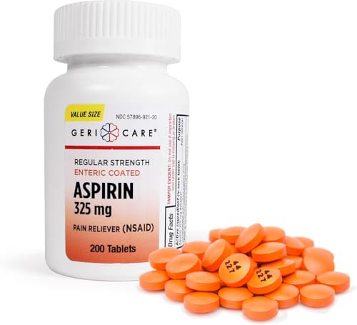 GeriCare Enteric Coated Aspirin Tablets 325mg (200 Count) NSAID Pain Reliever & Fever Reducer for Adults- Regular Strength Aspirin for Headache Arthritis Menstrual & Muscle Pain