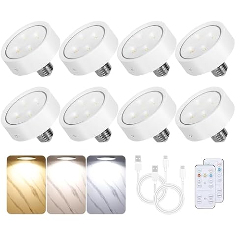 ViLSOM Rechargeable Battery Operated Light Bulb: 8 Pack E26 Screw in Puck Lights with Remote Control - Wireless Dimmable Timer Light Bulb for Wall Sconce (Magnetic Detachable) Cover