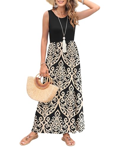 Robe longue d'été sans manches femme chic coupe fluide avec poches vêtement plage bohémien