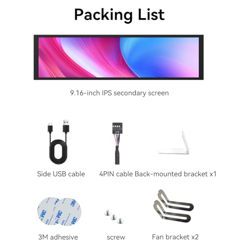 9.16" Computer Temp Monitor, FHD 1920x462 PC Sensor Panel One-Cable Connection(No HDMI Needed), Stretched Bar LCD Dynamic Theme Supported, IPS Mini Secondary Screen for CPU RAM HDD Data, Windows Only — view 3