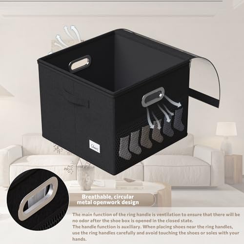2 Pack Shoe Organizer for Closet Large Shoe Box Storage Containers with Clear Window Space Saving Shoe Bin with Foldable Bottom Support Adjustable Dividers Fits 32 Pairs (Black, (16.5*16.5*13in)*2) — view 4