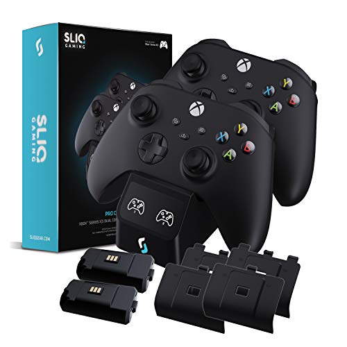 Sliq Gaming Pro Charger Charging Station for Xbox One & Series X|S Controller - Includes 2 Rechargeable Batteries & 2 Sets of Battery Pack Clip Accessories