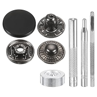 Sourcing Map 24Set Leather Snaps Fasteners Kit 20mm Dia Brass Press-Stud Cap Button 2.95" Length Metal Snap Buttons With 4 Install Tools For Coat Bag Leather Marine Boat Canvas, Gun