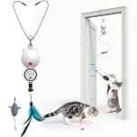 FEELNEEDY Cat Toys for Indoor Cats Adult, Interactive Cat Toy, Feather & Mouse Cat Toys for Bored Adult Cats Kitten Exercise, White (Cat toy+Feather)