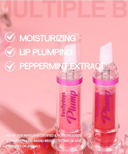 Easilydays Lip Gloss Plumper Glossy Lip Lipstick, Lifter Gloss, Hydrating, Volumizes, High-Shine, Lip Plumping Lip Glass Mirror Lip Glaze Lip Makeup, Plump And Pout Lip Plumper for Women Girls