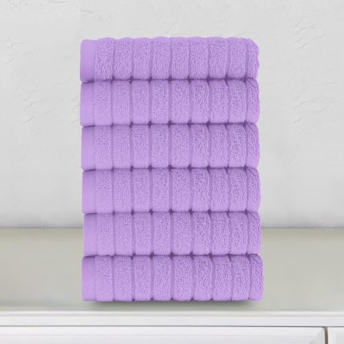 Image of Elegant Comfort 100% Turkish Cotton Corduroy Ribbed Luxury Washcloths 6 Pack Soft 13 x 13 Inch - Higly Absorbent, Durable, Quick Dry, Spa Premium Hotel Quality for Bathroom or Travel, Lilac