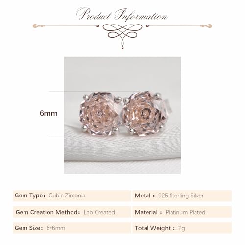 Rose Cut Octagon Morganite Pink Stud Earrings 1.5ct Cubic Zirconia 925 Sterling Silver Earrings for Women2