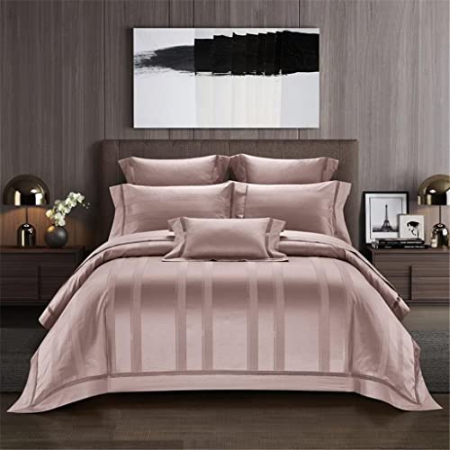Hbao Conjunto de tapa de edredón de algodón 4pcs con cremallera con lámina suave conjuntos de almohadas gris/polvoriento rosa jacquard juegos de cama (Color : A, Size : King size 4Pcs)