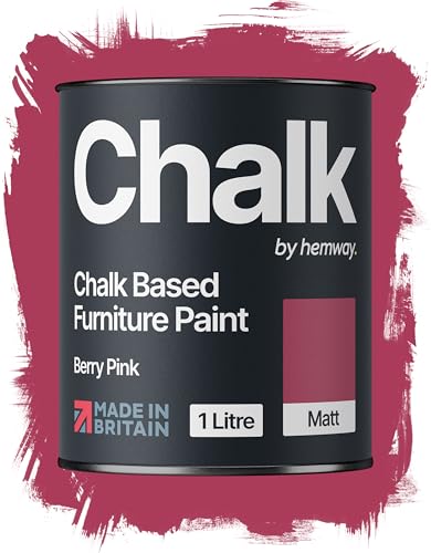 Hemway Chalk Based Furniture Paint, Berry Pink 1L, Matt Finish Shabby Chic, Chalk Paint Furniture & Walls, Quick Dry & 1 Coat