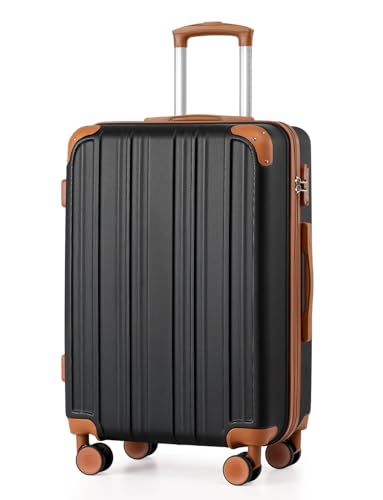 Image of Coolife Luggage, Suitcase with Durable and Lightweight, Checked Luggage with ABS Hardshell, Dual Spinner Wheels, TSA Lock, and YKK Zipper (apricot black, M(24in))
