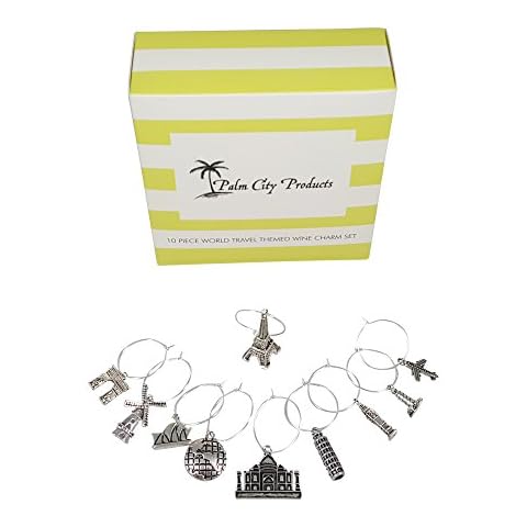 10 Piece World Travel Themed Wine Charm Set Cover