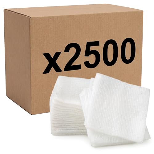 KMINA Gasas de Algodón (2500 Unidades) 13 Hilos 4 Capas 10 x 10 cm Plegadas Transpirables Alta Absorción Malla Indesmallable 100% Algodón