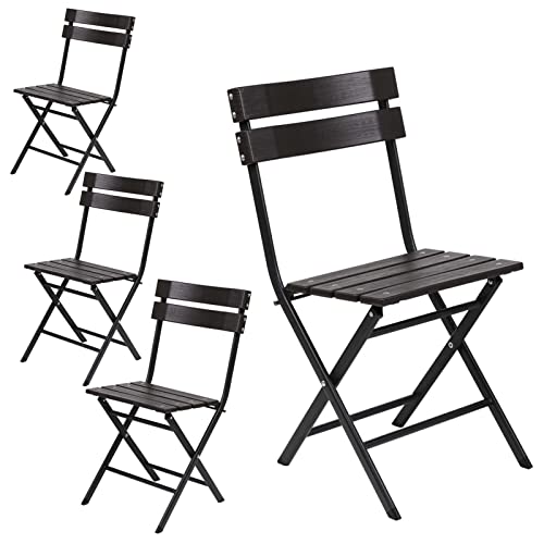 Chaise Pliante Lot de 4, Chaise Jardin Exterieur, Chaise Bistrot, Chaise de Jardin en Bois avec Pieds en Caoutchouc - HDPE - Charge Max 150 kg - Idéal pour Balcon/Cuisine/Jardin/Bistrot Cover