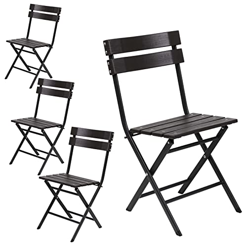 Chaise Pliante Lot de 4, Chaise Jardin Exterieur, Chaise Bistrot, Chaise de Jardin en Bois avec Pieds en Caoutchouc - HDPE - Charge Max 150 kg - Idéal pour Balcon Cuisine Jardin Bistrot