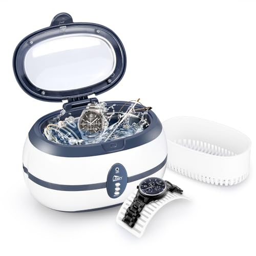 Uten Nettoyeur à Ultrasons 600ML Appareil Nettoyeur Domestique avec Panier Nettoyage et Support Automatique pour Nettoyage Bijoux Lunette Dentier CD