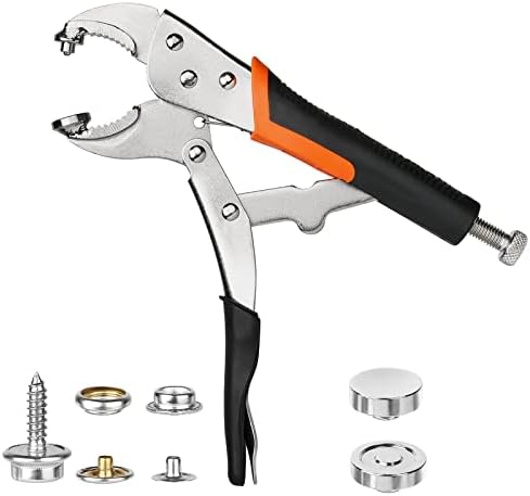 Sopnom Heavy Duty Snap Fasteners Tool Adjustable Snap Buttons Kit Tool Vice-Grip Tool, Includes 10 Sets 15mm Snaps for Boat Cover, Replacing Metal Snaps, Repairing Boat Covers, Canvas, Sewing, Tarps