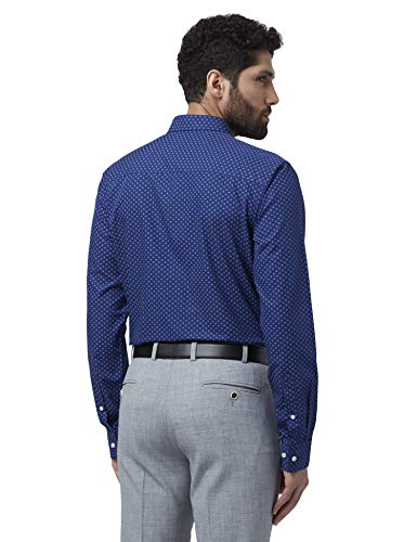 Image of Park Avenue Printed Cotton Dark Blue Slim Fit Cutaway Collar Full Sleeve Shirt